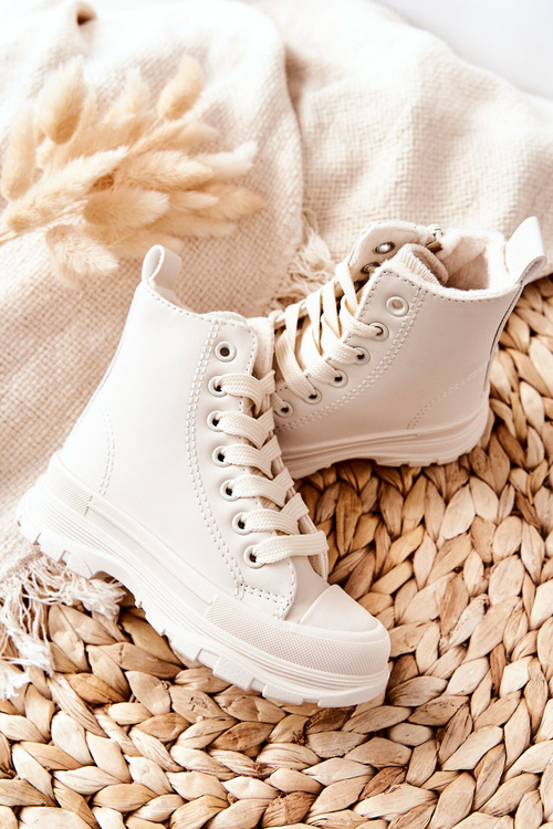 Dětské Kožené Zateplené Tenisky Světle Béžové Bomi