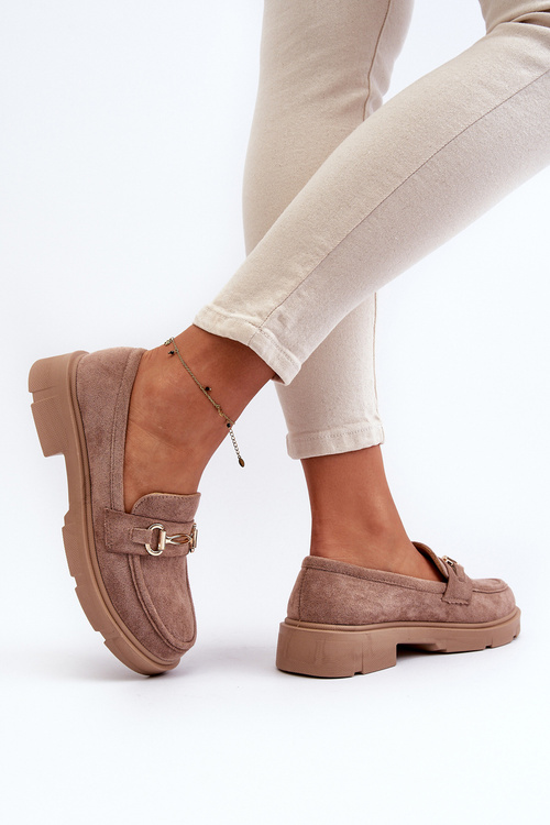 Dámske mokasíny so zlatým ozdobením Eko semišové hnedé Lighas