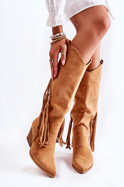 Dámske semišové topánky kovbojské topánky s ťavami simplo strapce