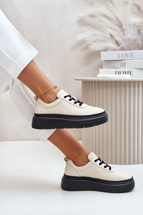 Dámské Sportovní Boty Na Platformě Z Přírodní Kůže Béžové Vinceza