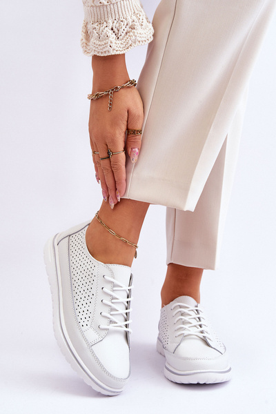 Dámske kožené športové topánky, biele tenisky