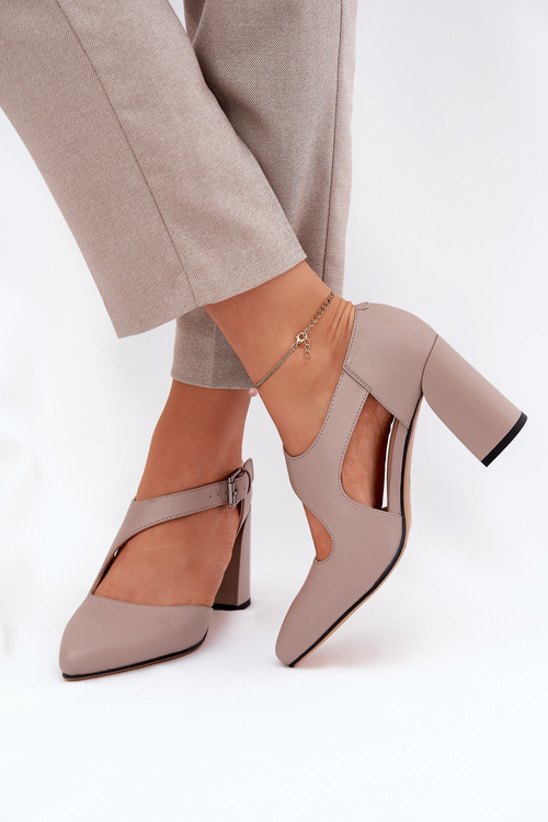 Kožené Lodičky Na Podpatku S Přezkou Vinceza 91133 Šedé