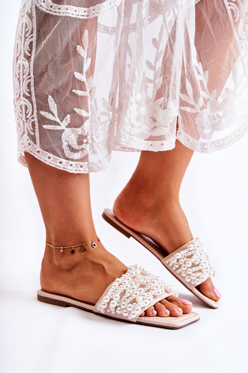 Dámske klasické flip -flops s perlovou béžovou kalipso