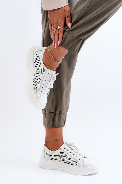 Bílé Dámské Kožené Tenisky Na Platformě S.Barski LR505