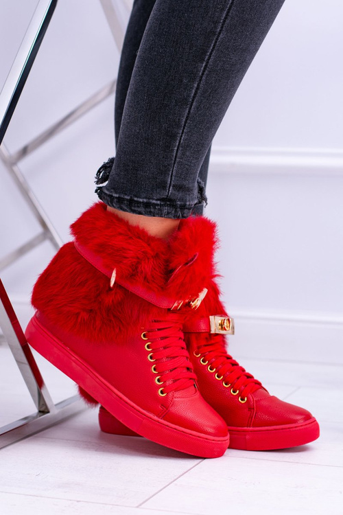 Lu Boo Červené dámské boty s přírodní kožešinou Gisele