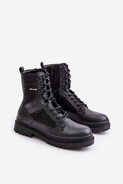 Kožené Traperky Kotníkové Boty Pánské Zateplené Big Star OO174164 Černé