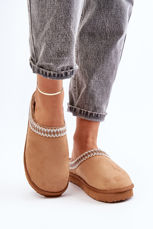 Pohodlná domácí obuv pantofle s výšivkou dámské Inblu FX000021 Camel