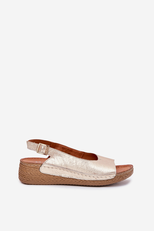 Dámské kožené sandály na klínu Maciejka L7069 Zlaté