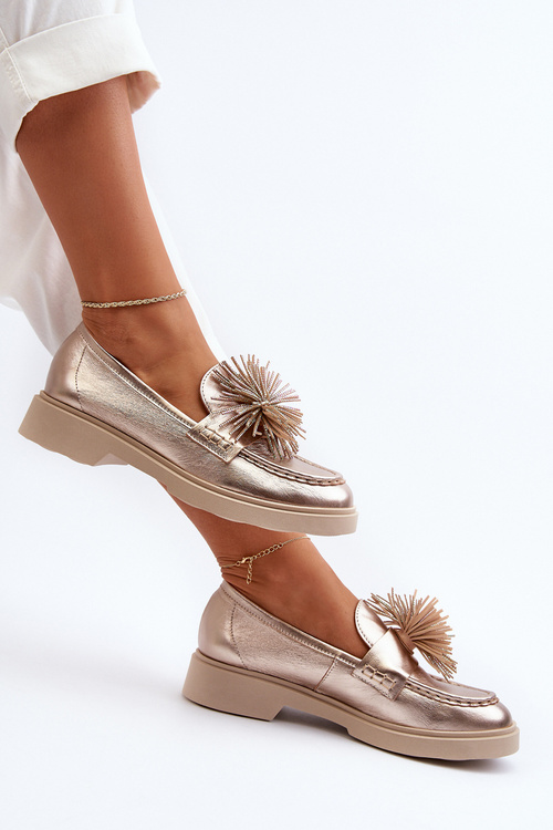 Kožené poltopánky mokasíny s ozdobou CheBello 4291 zlaté