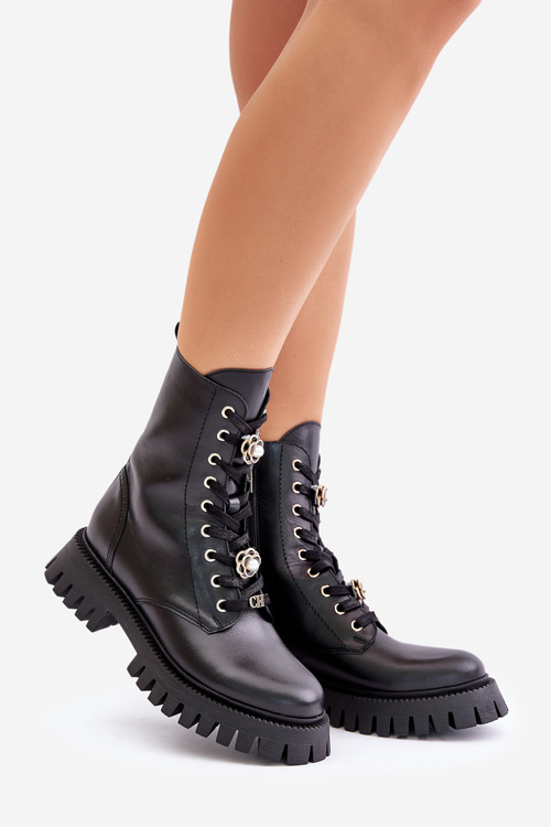 Kožené Čižmy Workery S Pripínakmi Na Zips CheBello 4553 Čierne