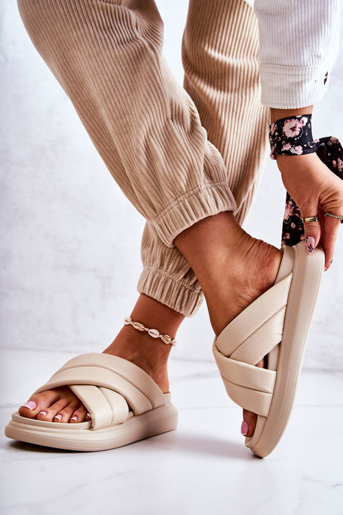 Dámske kožené papuče la.fi béžová silla