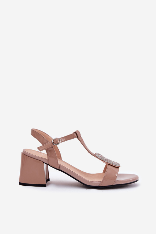 Kožené Lakované Dámske Sandále Na Opätku S Ozdobou Vinceza 91134 Béžové