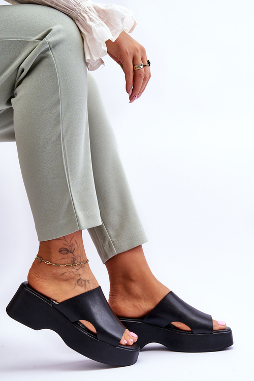 Dámské kožené sandály na platformě Černé Lucami