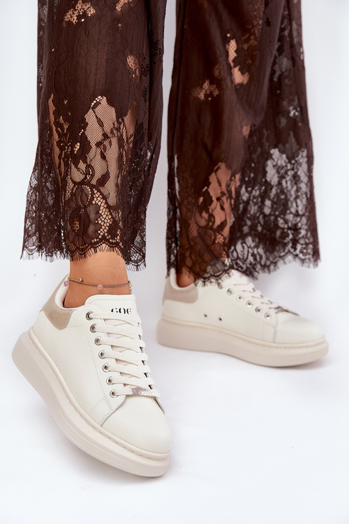 Kožené Dámske Tenisky Na Platforme Béžové GOE RR2N4004