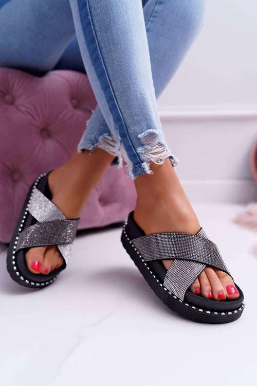 Dámské Nazouváky černé krystaly Belmondo