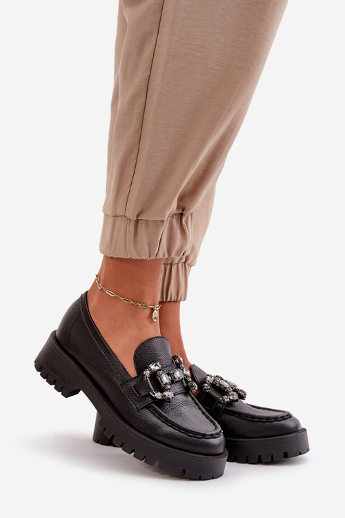 Dámské Kožené Mokasíny S Dekorací Černé CheBello 4369