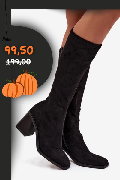 Dámske čižmy na hrubom podpätku Eco semiš čierne Traven