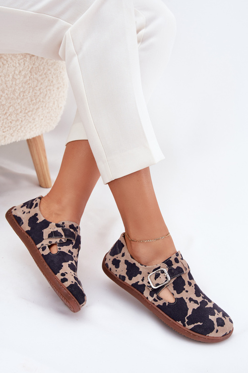 Semišové Polobotky Barefoot Dámske S Prackou Patches Zazoo N1261 Hnedo-Bežové