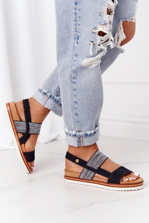 Sandály Se Stříbrnou Stahovací šňůrkou Černé Almeria