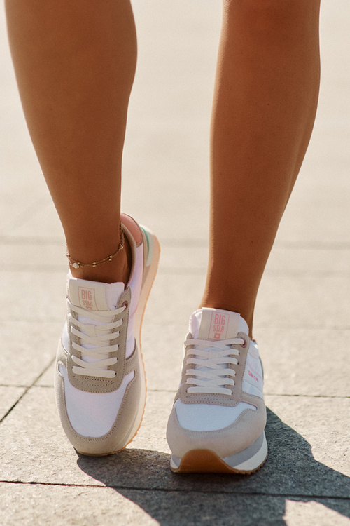 Semišové Dámské Tenisky Big Star RR274A047 HI-POLY SYSTEM Béžovo-Bílé