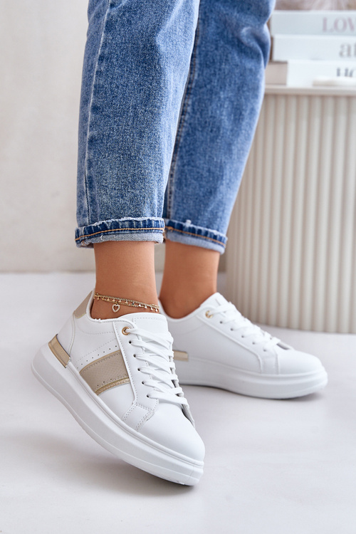 Módní Dámské Sneakersy Na Platformě Z Eko Kůže Béžové