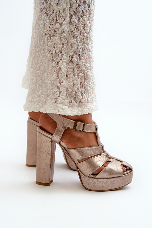 Dámské sandály na vysokém podpatku z kůže Maciejka 06050-25 Zlaté