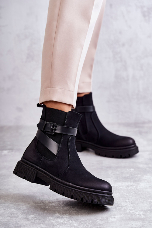 Dámské zateplené boty Jodhpur boty s páskem černé Jose