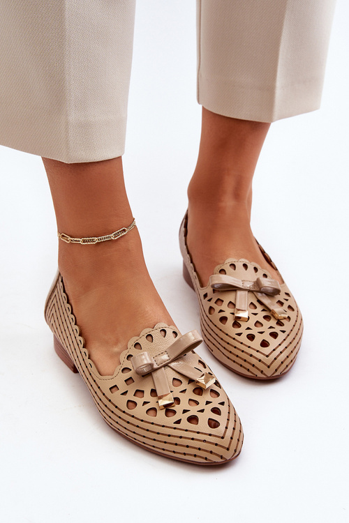 Dámské lodičky s mašlí v béžové barvě Nestavia