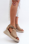 Dámské sandály na platformě a klíně z ekokůže béžové Hloeli