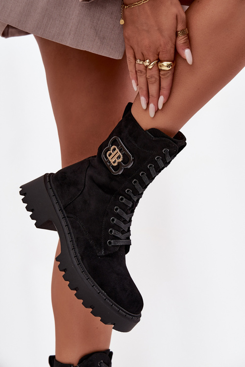 Dámske Workery Čižmy S Dekoratívnym Prvkom Zateplené Čierne Kalindra