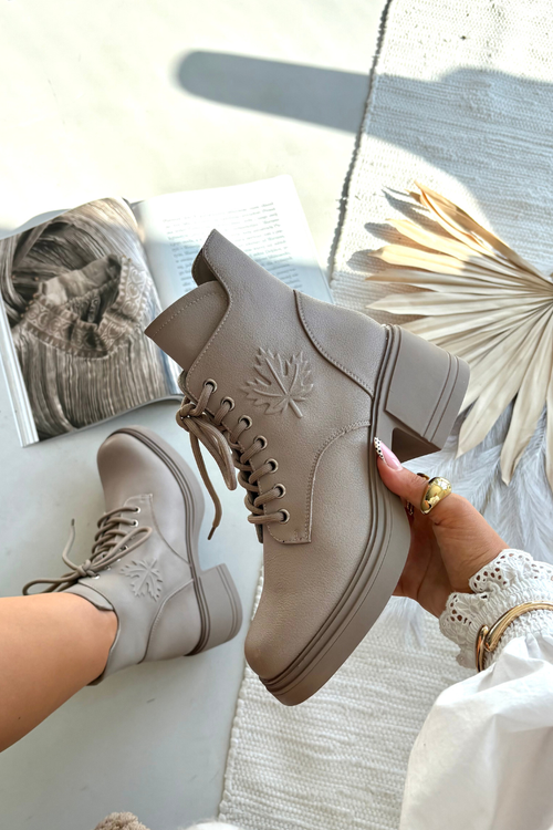 Dámske kožené členkové topánky na podpätku vyhrievané Vinceza 39950 béžové