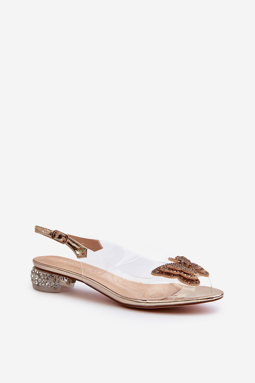 Priehľadné sandále s nízkym opätkom s motýľom ružovo zlato D&A MR38-388