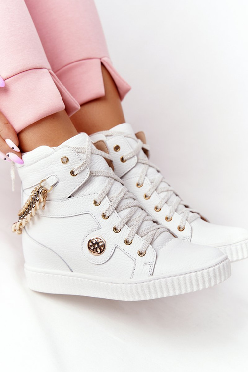 Kožené Klínové Tenisky Sneakers Lewski Shoes 3004-0 Bílé