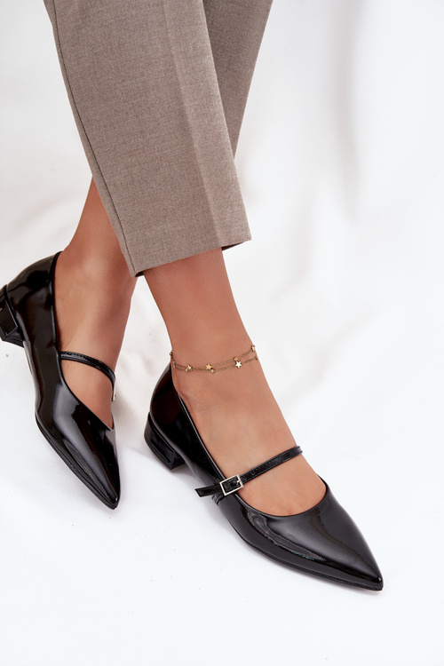 Lakované baleríny na jemném podpatku s páskem Černé Isvella
