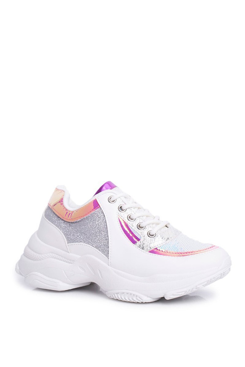 Dámske športové trblietavé topánky biele vebi