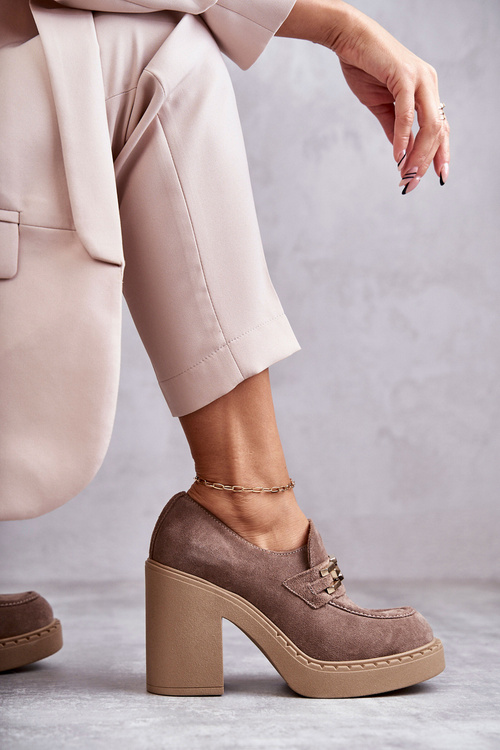 Semišové topánky na masívnom post béžovom lemar jaime