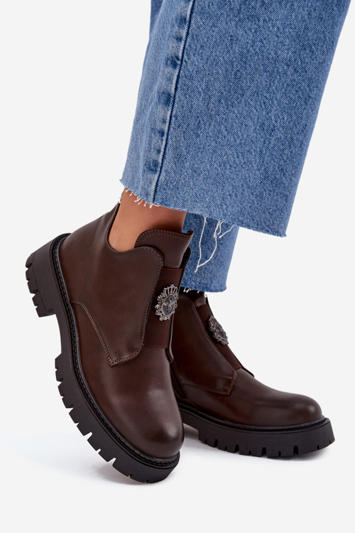 Zateplené Nízké Boty Dámské S Ozdobou Na Zip Hnědé Lavira