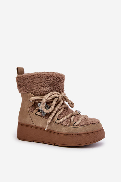 Dámské Sněhule S Ozdobami A Beránkovým Kožíškem Hnědé Almatiza