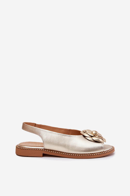 Kožené Ploché Sandále S Ozdobou CheBello 4642 Zlaté