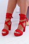 Dámské Sandály Na Podpatku Šněrovací Červené LaFiesta