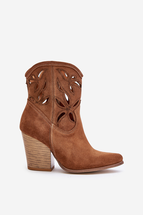 Semišové Kotníkové Topánky Cowboy S Perforovaným Vzorom Hnedé Lewski 3612