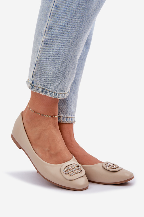 Baleríny Na Ploché Podešvi S Ozdobou Béžové Ainoria