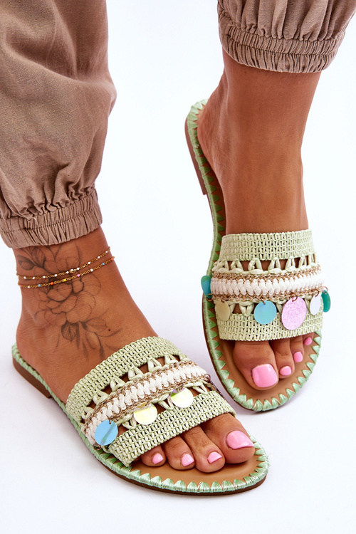 Dámské pletené zdobené pantofle Zelené Millano