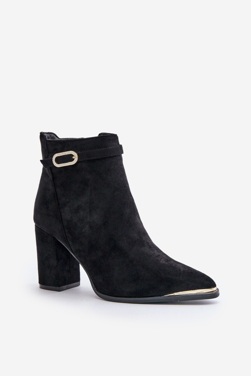 Zateplené dámské kotníkové boty s špičatými špičkami na podpatku černé Laoreina