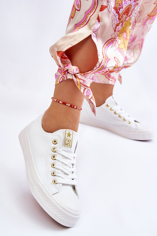 Dámske klasické biele a zlaté tenisky ECOMA