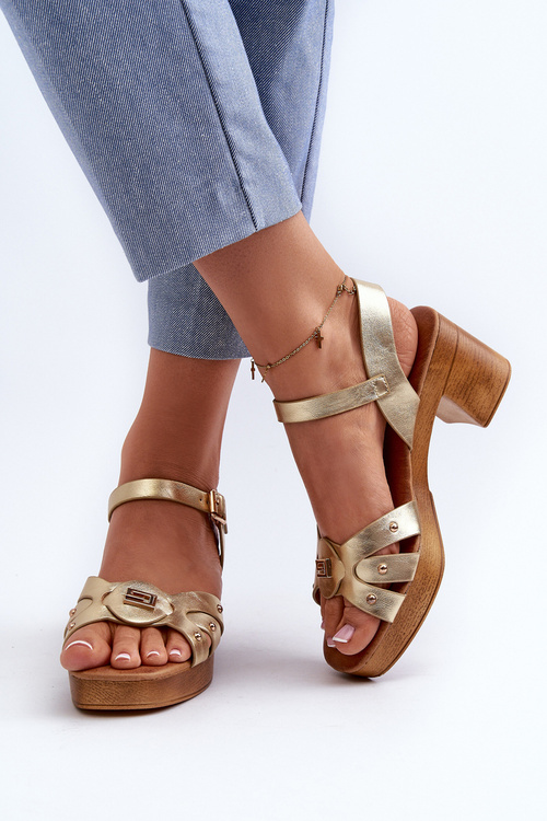 Dámské sandály na podpatku z eko kůže zlaté Assames