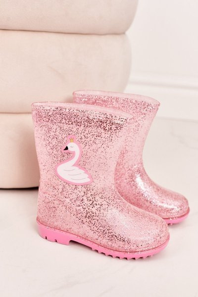 Dětské Brokátové Galoše S Labutí Růžové