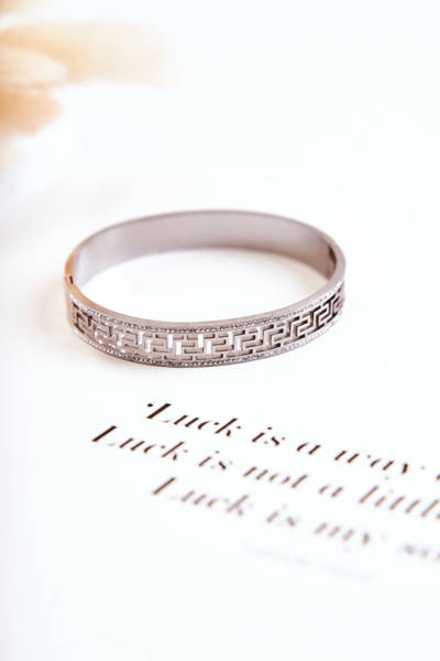 Dámský ocelový náramek aztécký vzor s kubickými zirkony stříbrna