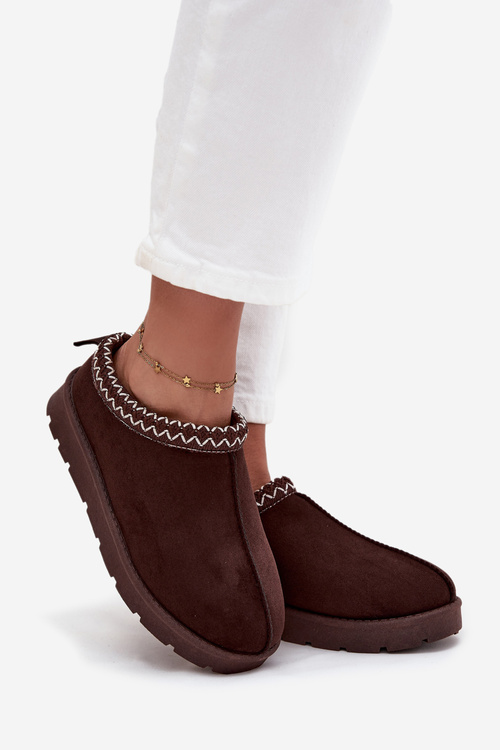 Nízke dámske snehule s výšivkou čokoládové Juvielle