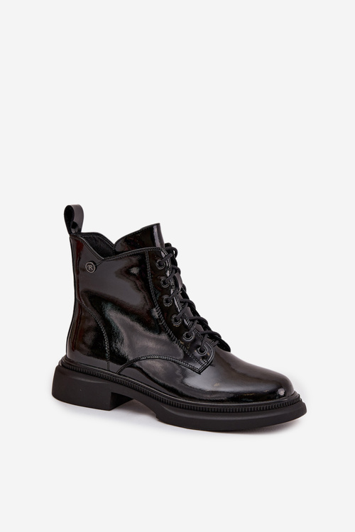 Kožené lakované čižmy s podšívkou Čierne Gisella